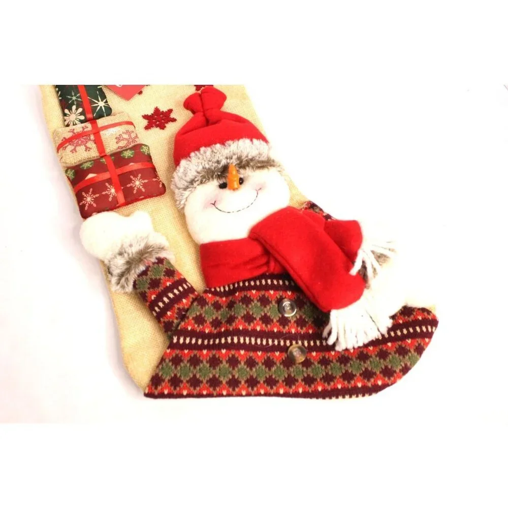 Christmas Queen Snowman 3D Stocking 18 inches Red Beige‎ Holiday Decor NWT